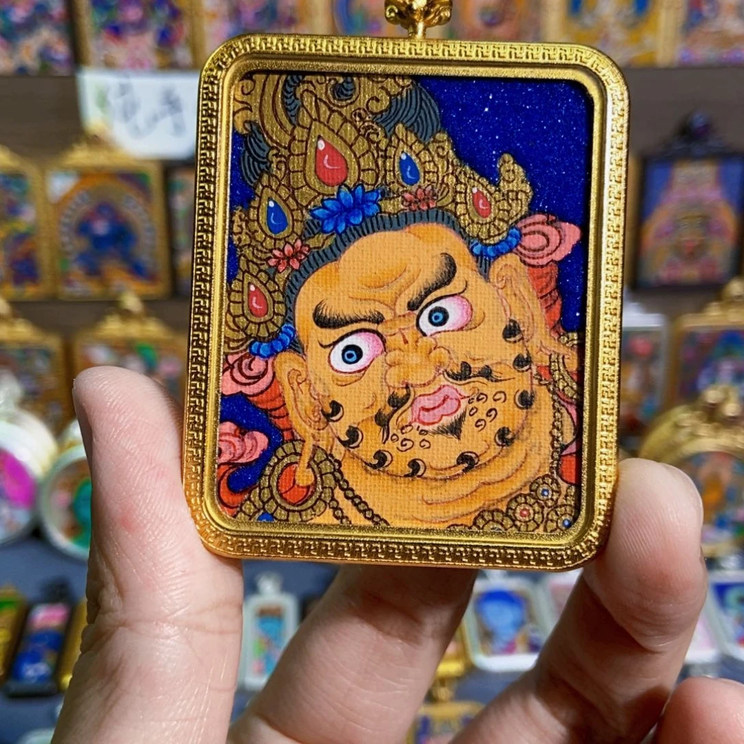 吊坠纯手绘唐卡黄财神