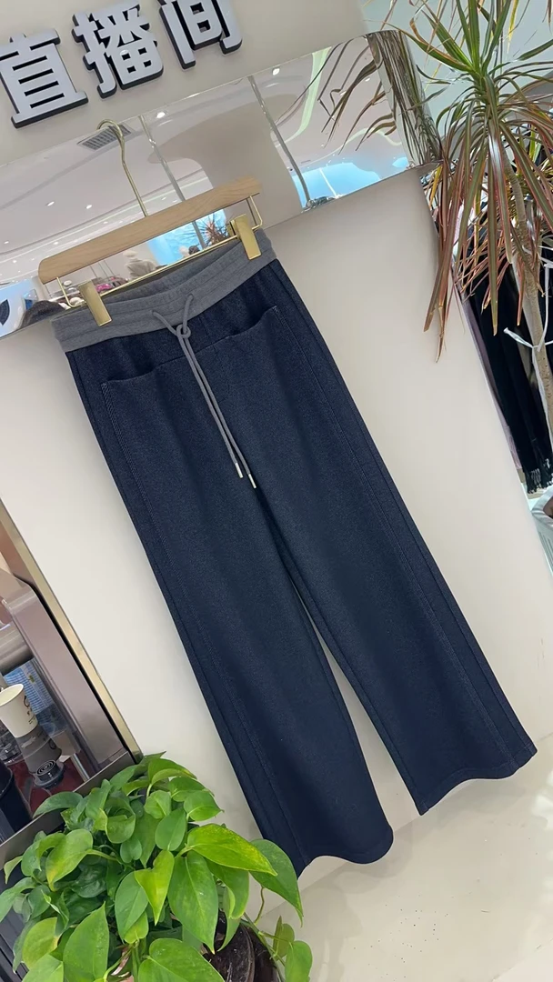 高端时尚气质百搭牛仔羊毛直筒裤85601