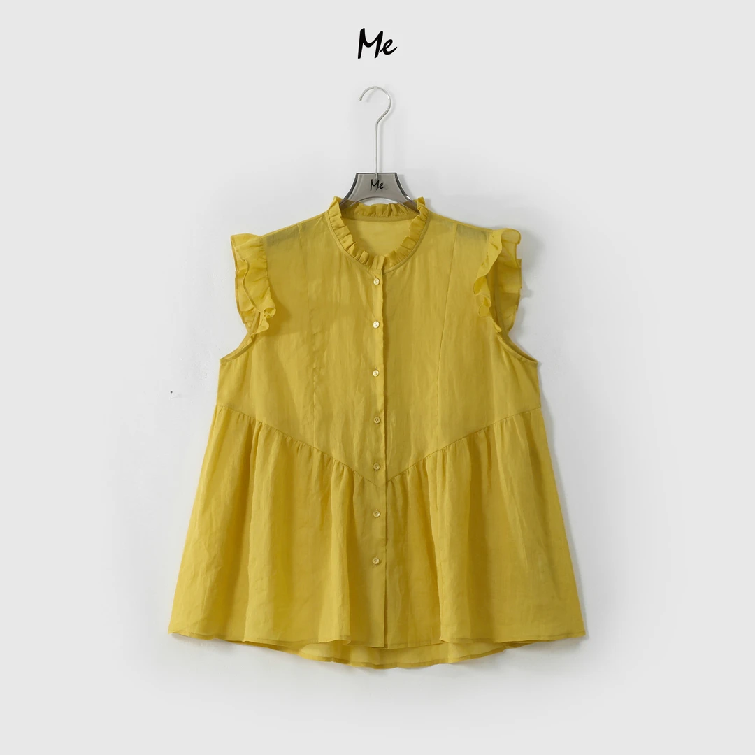 ME【100%苎麻云雾荷叶衫】透气显瘦时尚百搭休闲一手长衬衫MESS5522