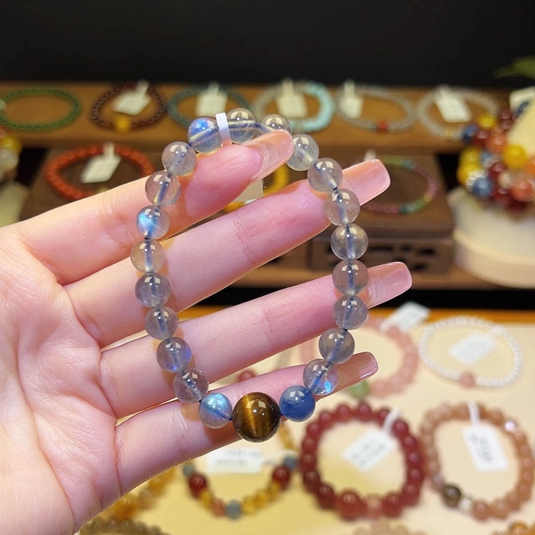 手串银S925镀金镶嵌水晶灰月光2099