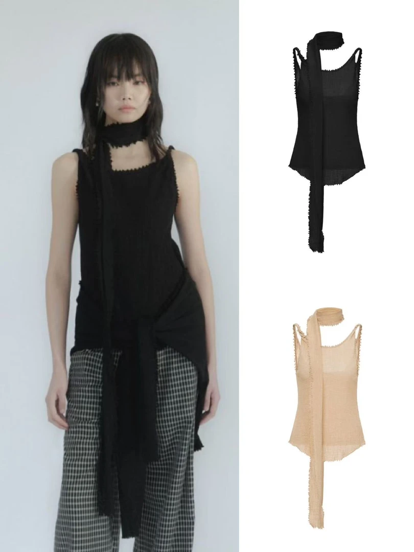 【RODERIC WONG】25春夏25SS1A92ACBS/BKBS设计师皱感毛边吊带