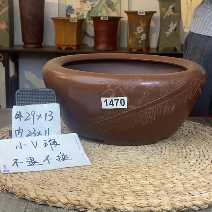 花盆紫砂 微瑕紫泥刻绘大窝口1470
