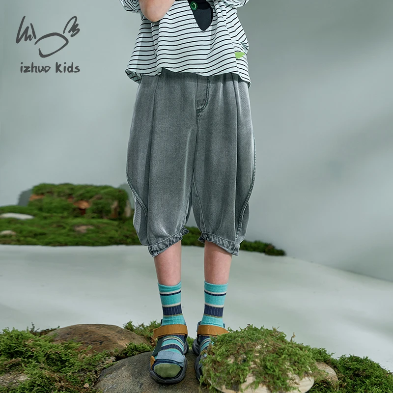 小日着美学童装休闲裤2025新款夏季牛仔运动工装薄裤子TD2217N2