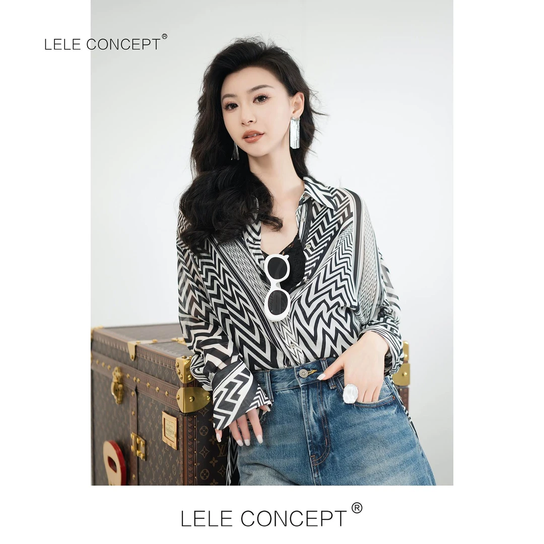 LELE CONCEPT｜【如一】都市时尚洋气设计款几何图案开叉衬衫S0983