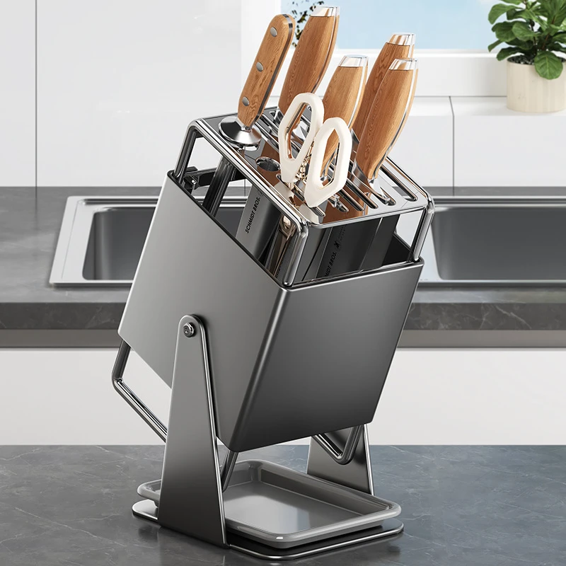 【嘿康生活坊】厨房台面可开放式家用置物架新款收纳带接水盘菜刀