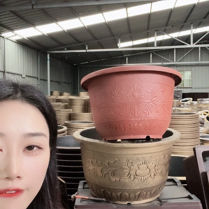 砖红色圆形70花盆4个有孔