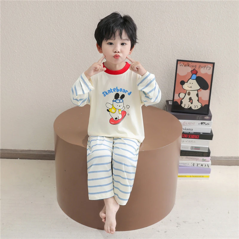 儿童睡衣男孩莫代尔夏季长袖薄款宝宝空调服男童春秋季家居服套装