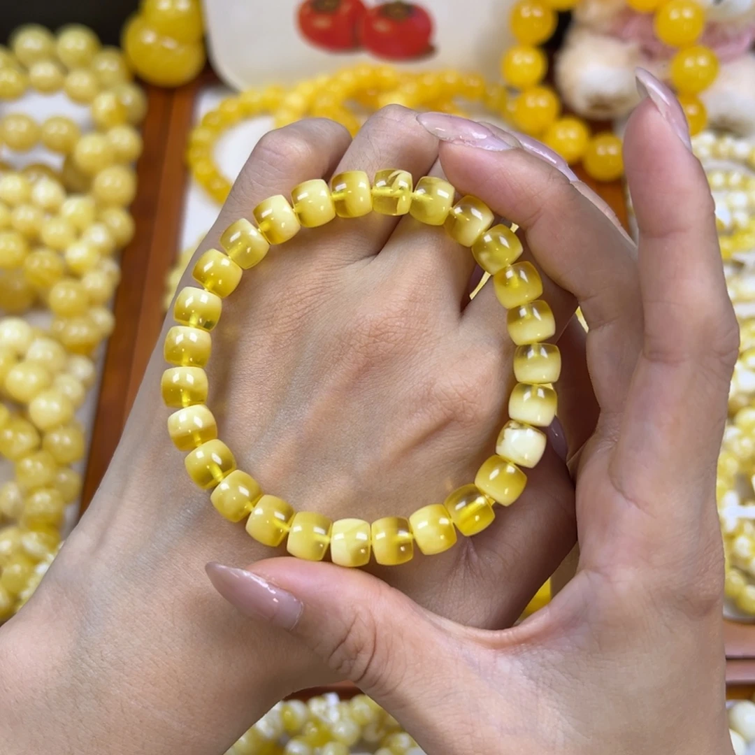 琥珀未镶嵌手链金白直切 8.9mm