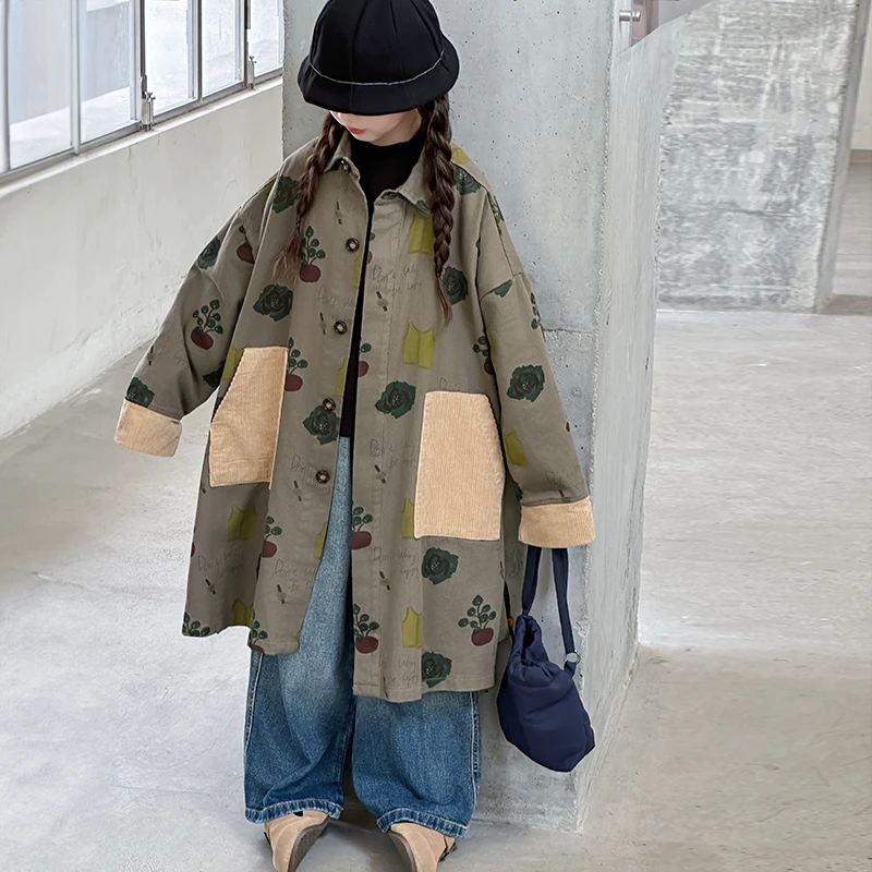 简约潮牌店铺儿童服装2025年新款衣服女童装春秋装风衣外套6-12岁