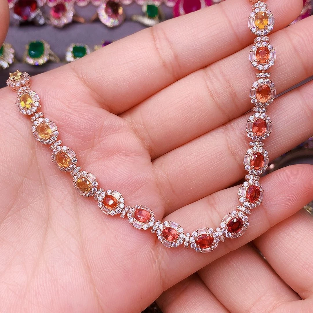 颈饰彩色蓝宝石银S925镶嵌