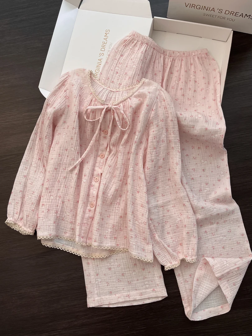 【DMXJ大梦想家】甜美温柔碎花卡通睡衣女秋季款长袖长裤家居服套装