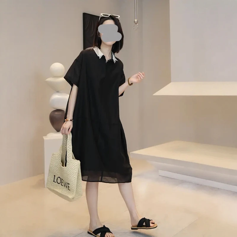 气质大码女装设计感连衣裙2025新款夏季宽松遮肚简约显瘦连衣裙