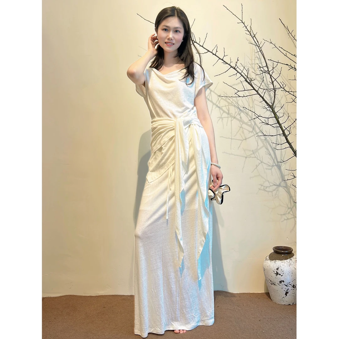 白色亚麻套装气质夏季长款