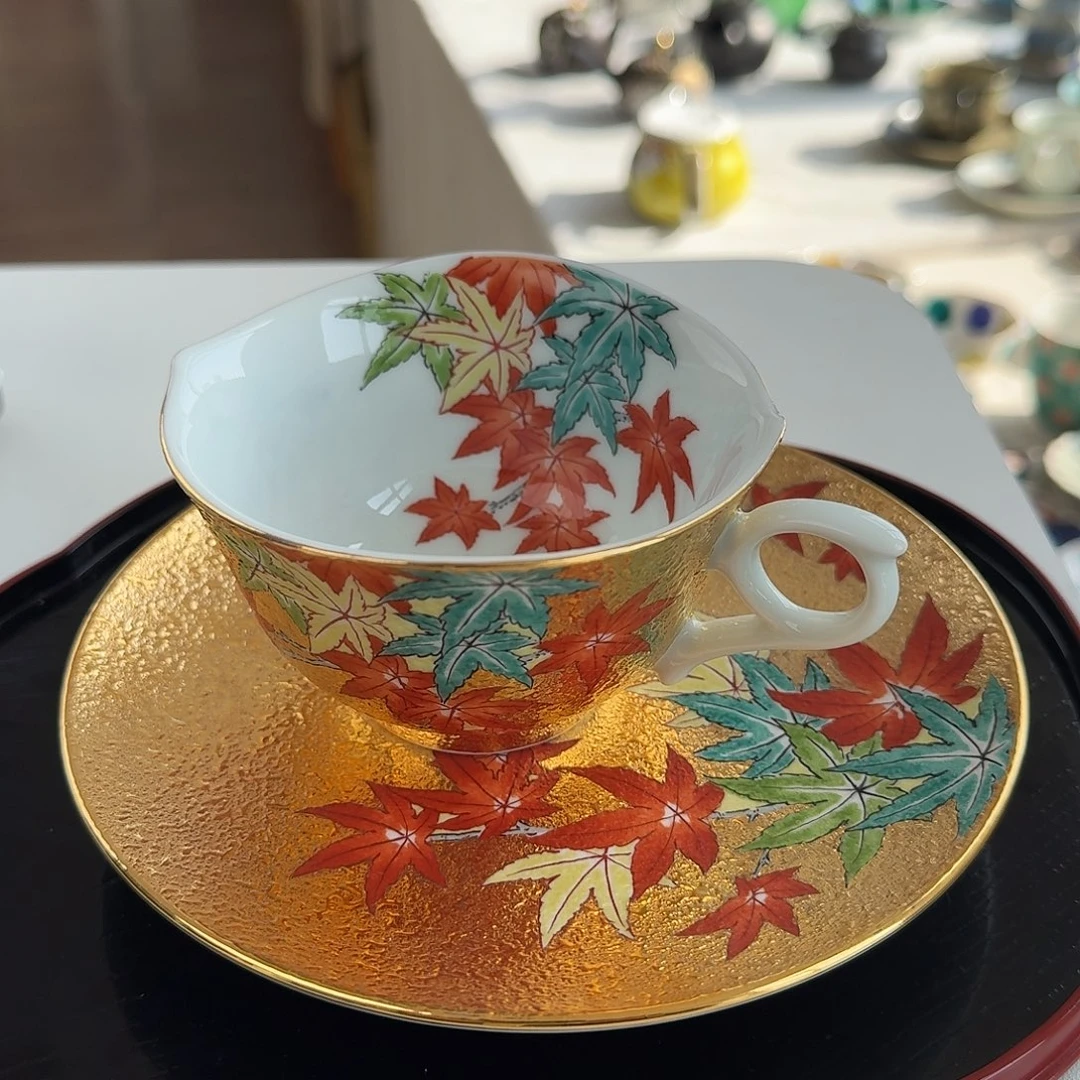 瓷片江口天童咖啡杯碟，150毫升，全金粉，24K金