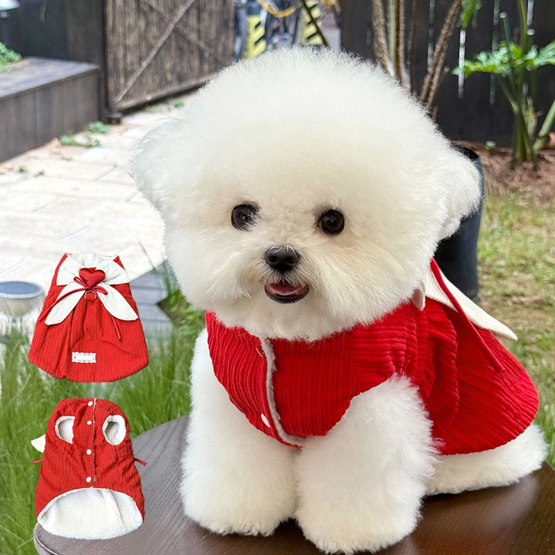 狗狗秋冬装可牵引公主裙子适合泰迪比熊博美马尔济斯宠物衣服