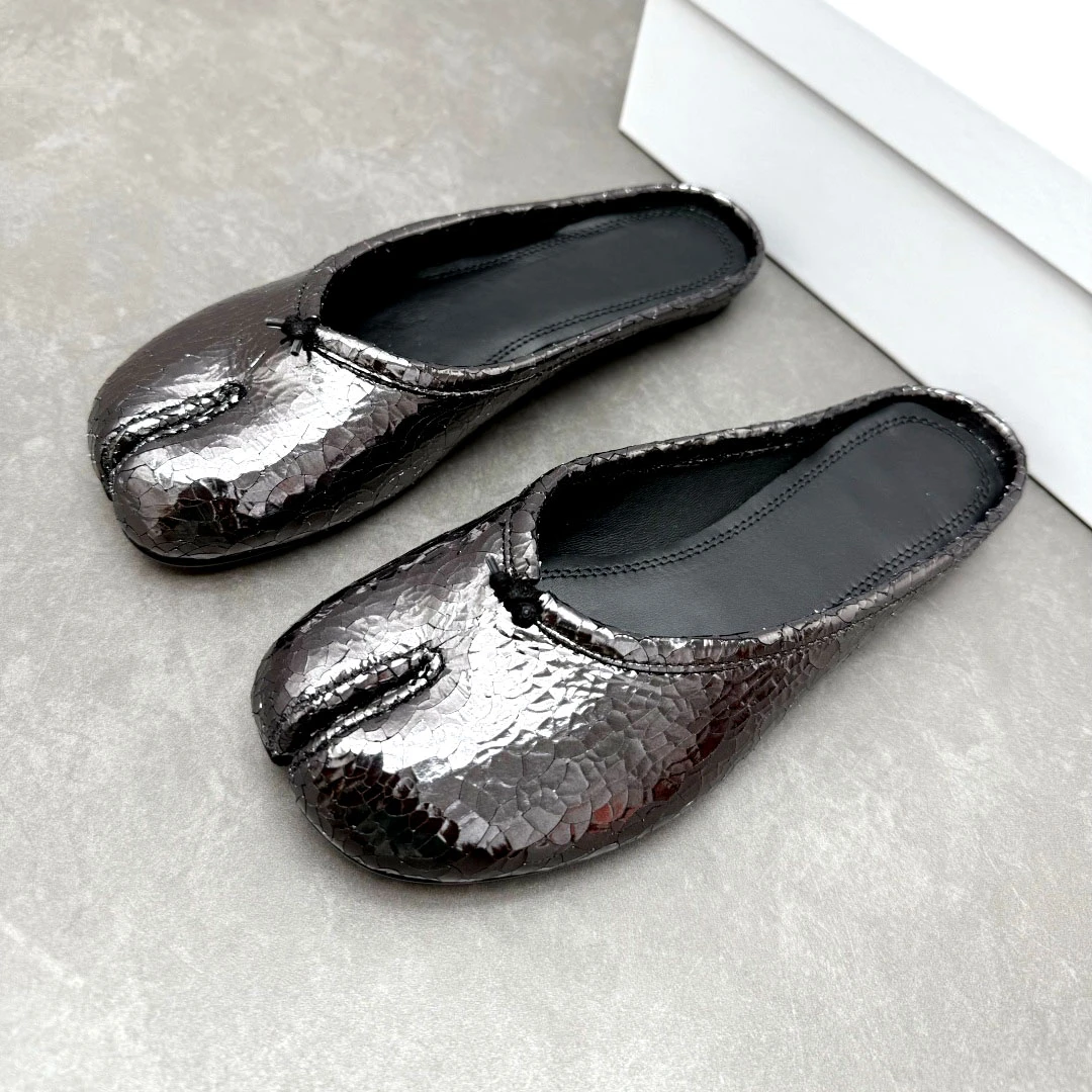 BettyBurch马吉拉同款女款爆裂纹羊皮分趾拖鞋包头拖舒适百搭