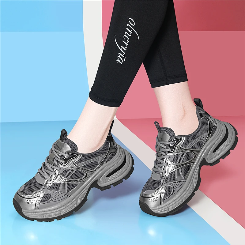 厚底老爹鞋女透气春秋季新款运动鞋女装波鞋网面旅游鞋秋天女鞋子