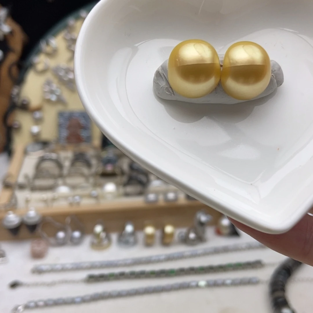 画框海水珍珠银S925镶嵌金珠耳包