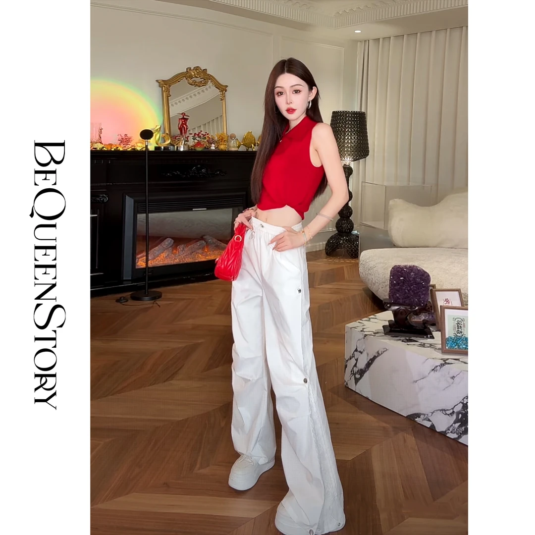 余潇潇【热情漫游】时尚气质丝光棉斜拉链翻领无袖修身上衣2025早秋