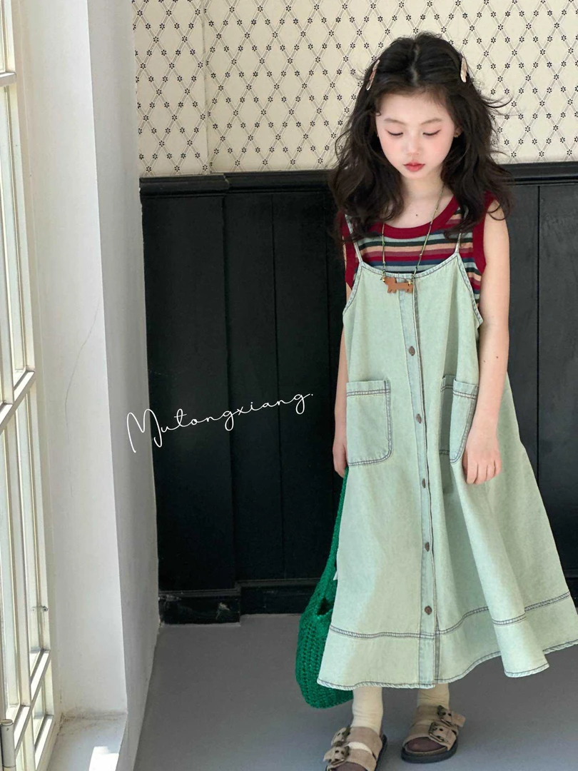 希兔家背带裙夏季2025牛仔裙裙子女童宽松吊带裙韩版小个子