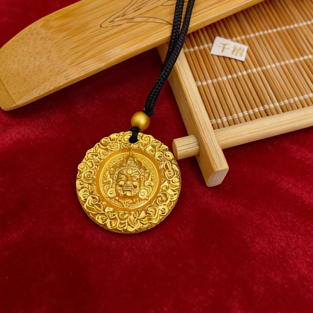 合金吊坠 黄财神背部吉言手工时来运转重磅时尚金色精美实心项链