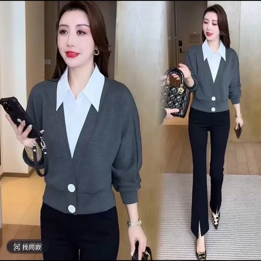 假两件上衣不褪色常规款长袖翻领衬衫网红减龄秋季时尚百搭