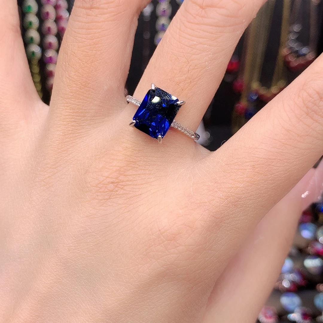 蓝宝石戒指银S925镶嵌810