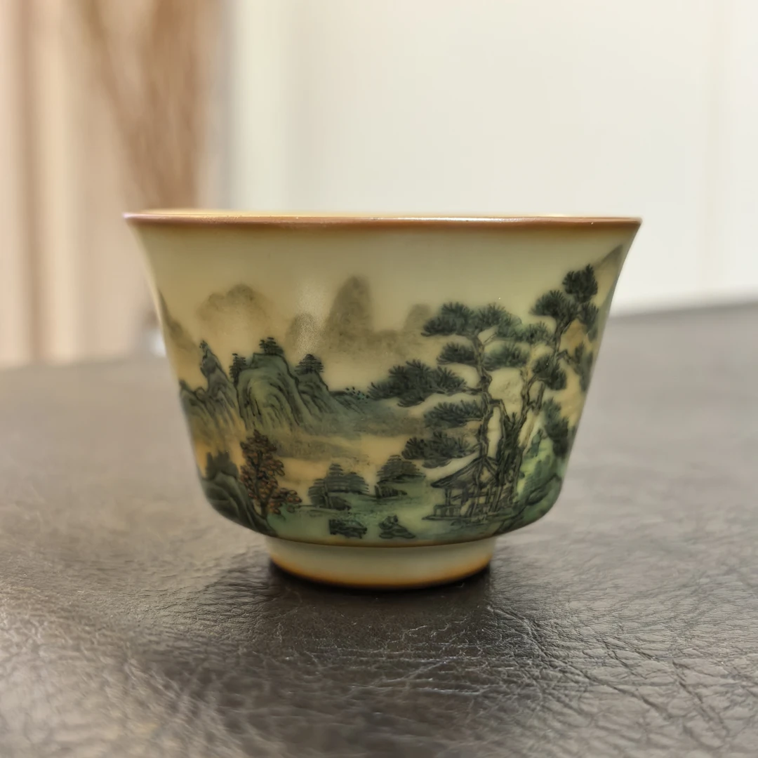 景德镇 谢小金 柴窑釉下五彩宋画七方翠峰图品杯主人杯茶杯纯手工