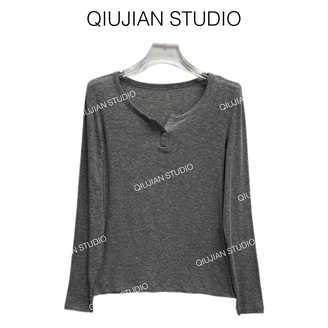 QIUJIAN【春意绒绒】（天丝羊毛）G-YX-003莱赛尔绵羊毛薄款长袖T恤