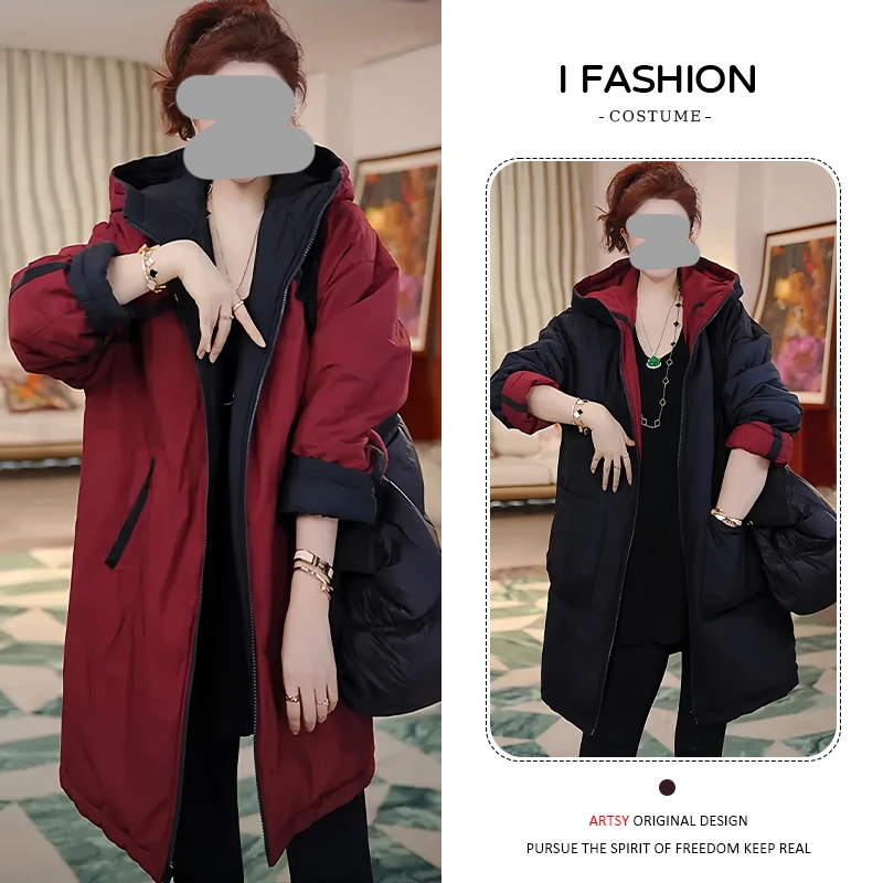 时尚加厚保暖双面穿棉服女2025年秋冬季新款洋气宽松显瘦连帽外套