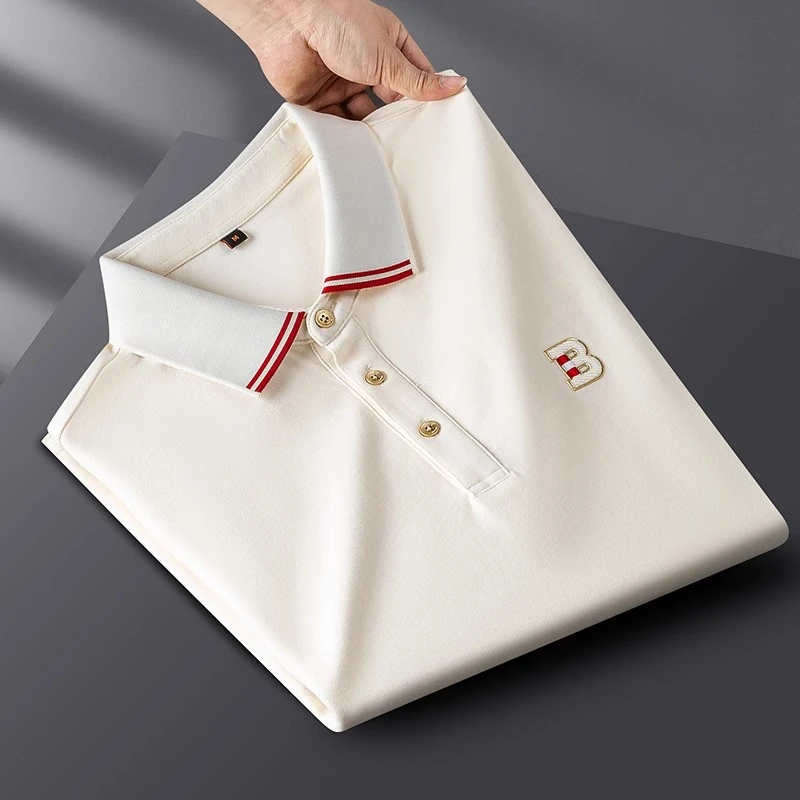 高端冰丝光棉透气凉感polo衫男士休闲翻领修身刺绣薄款短袖t恤