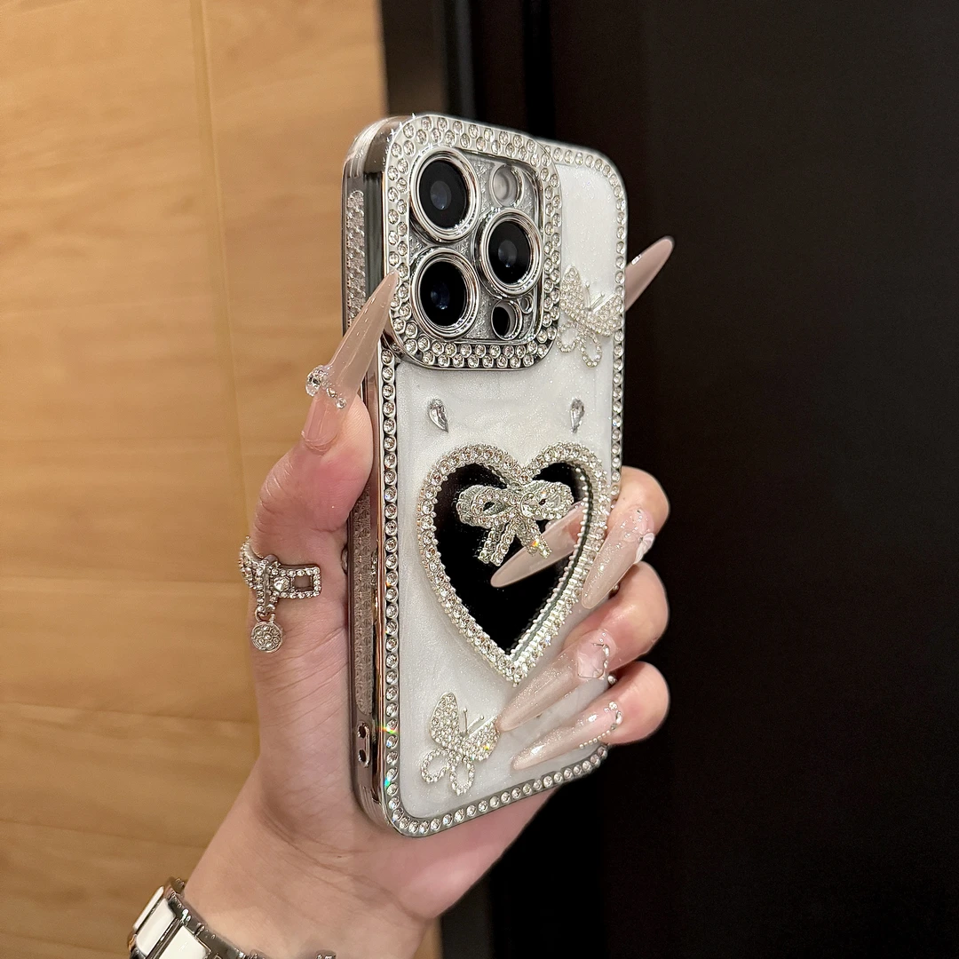 网红高颜值滴胶闪钻化妆镜适用iPhone16promax手机壳15苹果14女13