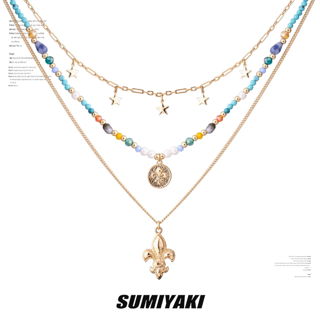 铜合金仿珍珠项链 SUMIYAKI度假风彩色金色百搭叠戴套组项链ins