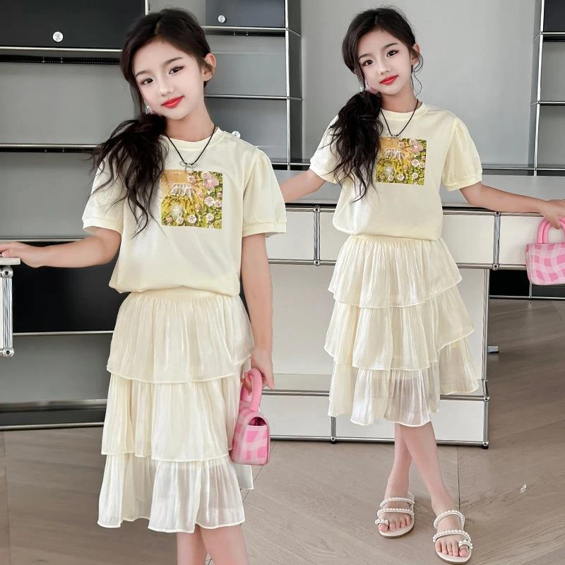 巴拉儿童女童夏装连衣裙2025新款儿童短袖半身裙大童小女孩裙子夏