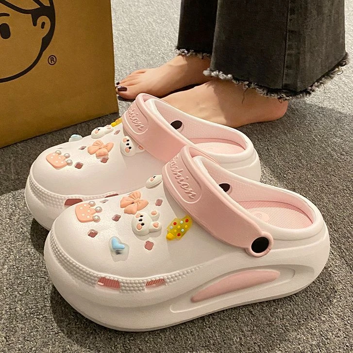 EVAins洞洞鞋女夏网红外穿增高踩屎感防滑厚底沙滩百搭半拖凉拖鞋