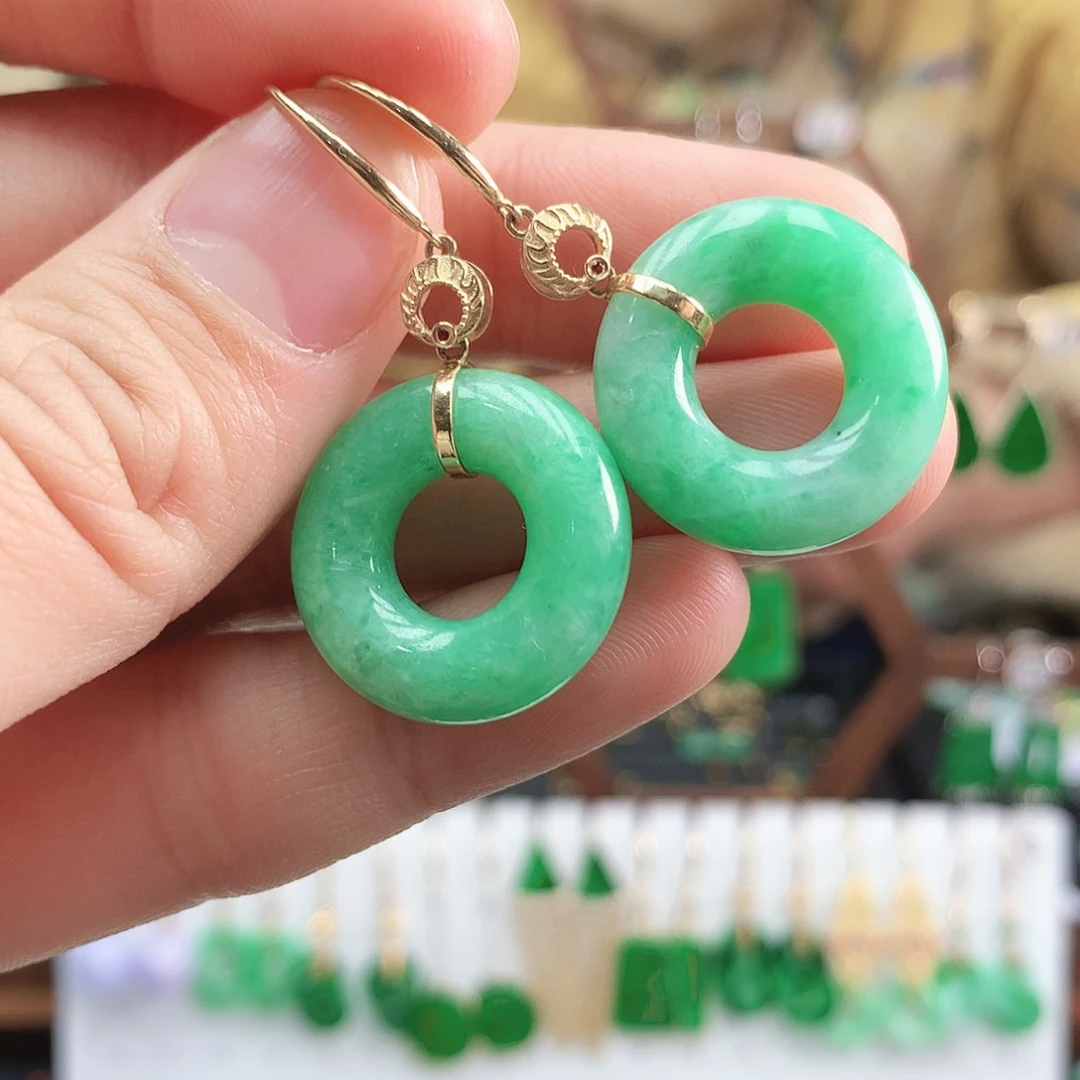 翡翠耳饰18K金镶嵌耳饰