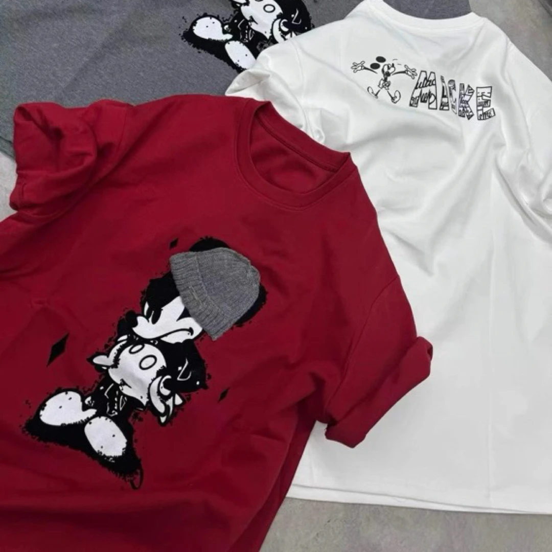 617 新款韩系米奇前后印花立体帽子大版T恤女