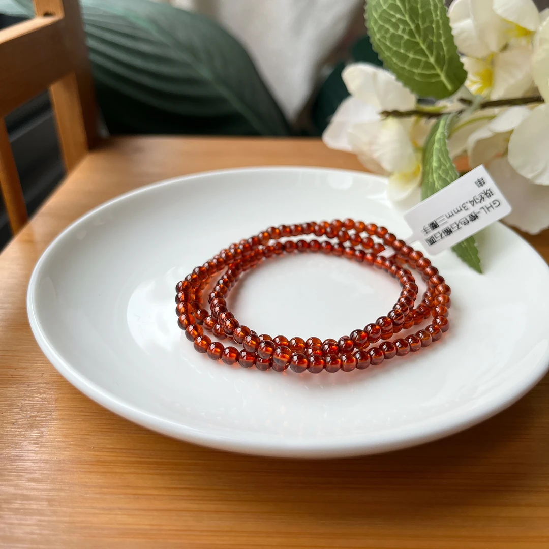 【珠宝厂长】约4.3mm橙色石榴石圆珠三圈手串
