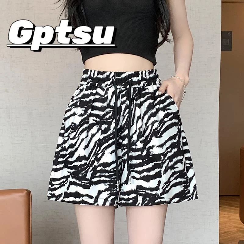 GPTSu冰丝阔腿裤女夏季薄款高腰显瘦A字休闲裤宽松凉凉雪纺短裤子