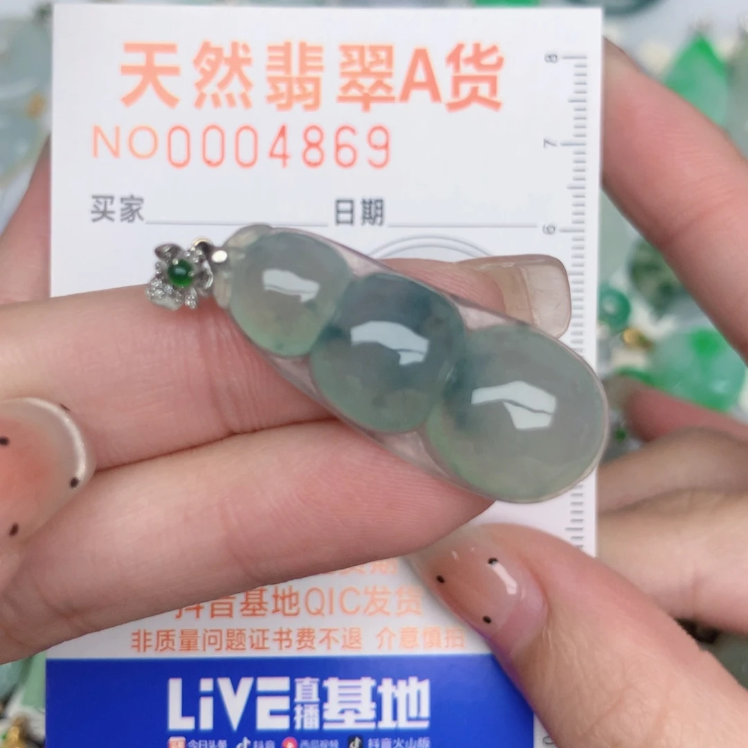 翡翠18K金镶嵌颈饰豆子