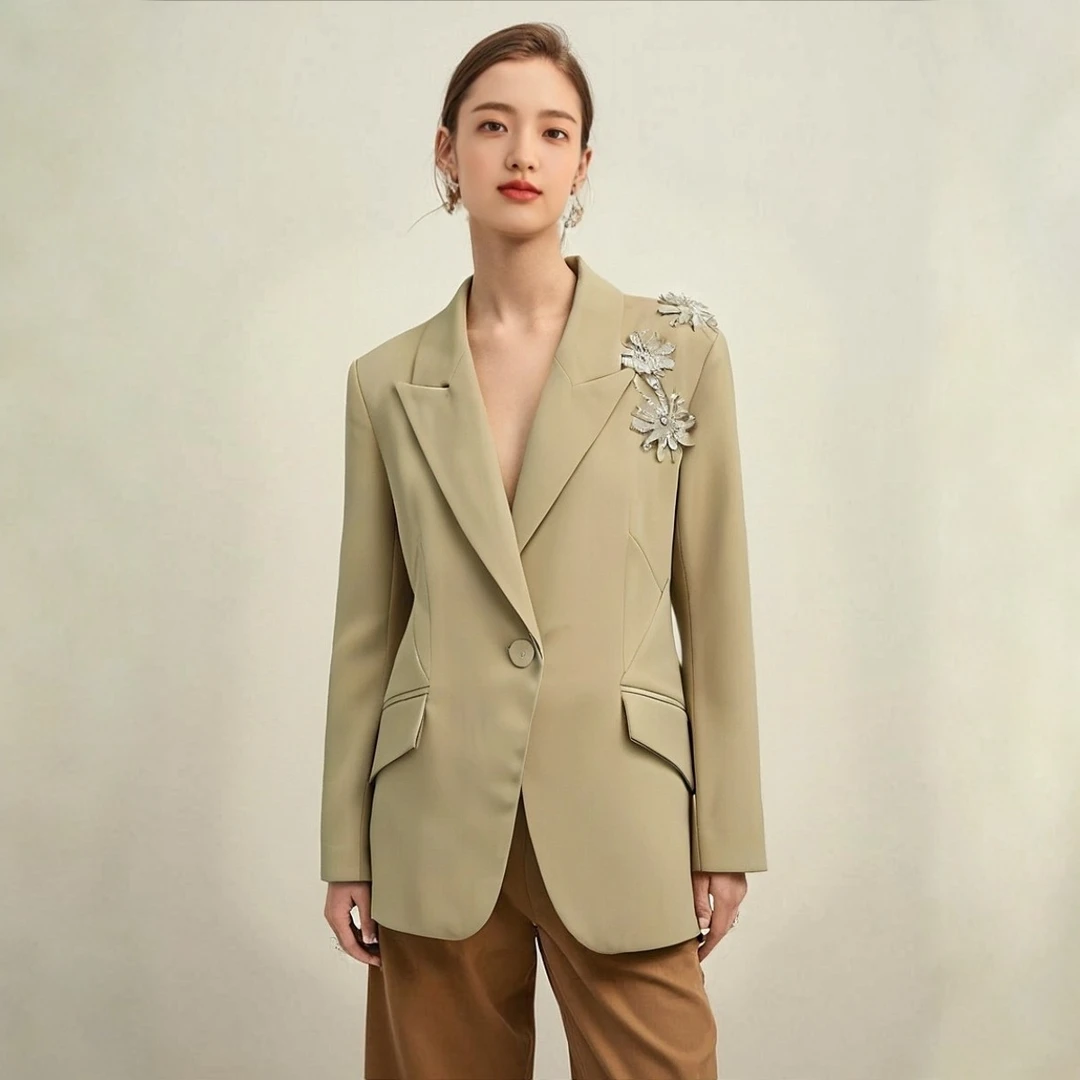 「断码清仓」纽扣新中式女款职业短款西装西服外套清冷系禅意衣服女