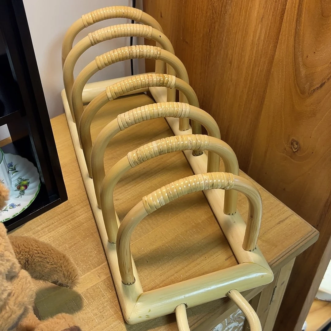 瓷片藤编盘子架收纳架有手作痕迹12