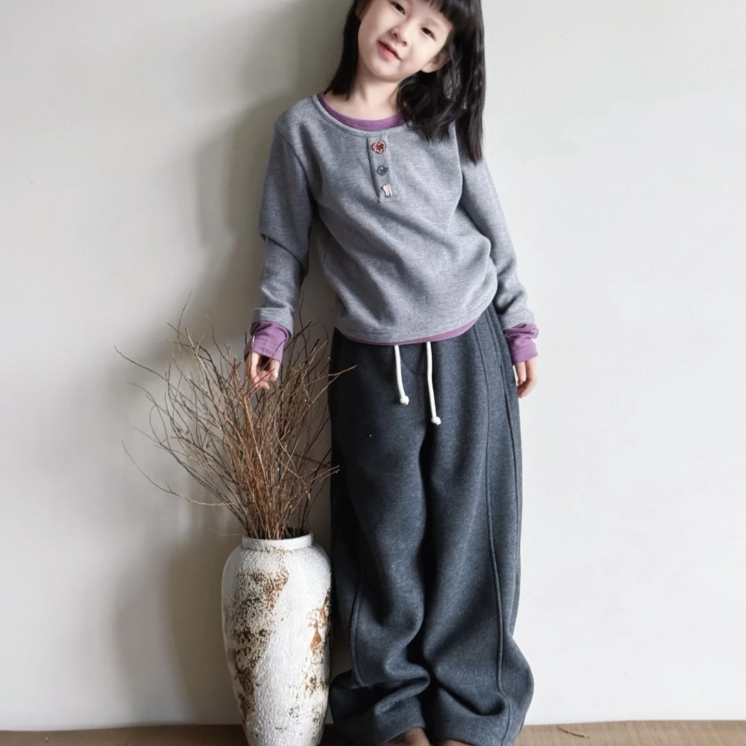 3157儿童假两件磨绒打底衫