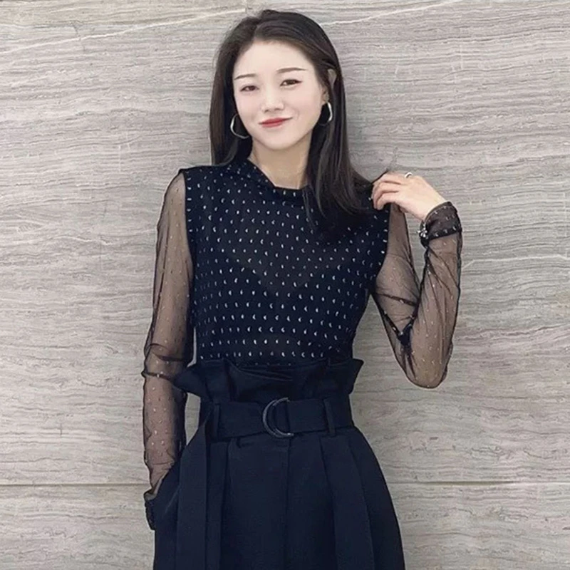 商场同款新款夏气质洋气连帽修身网纱人物印花休闲打底衫T恤女