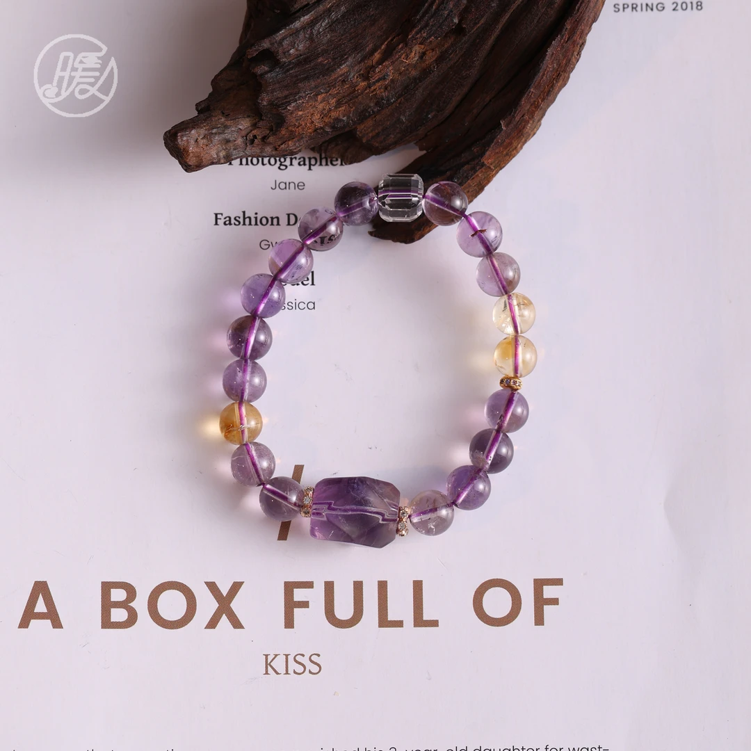 Nuanyan/暖言单圈紫水晶手串8mm搭配切面配件手链F5558多样性发一