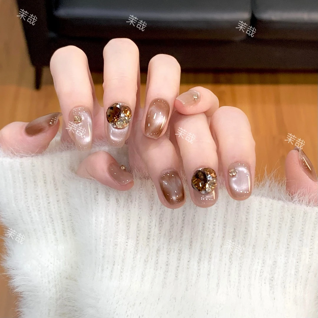 茉哉现货【可乐冰沙】纯手工定制美甲可拆卸穿戴甲A3849