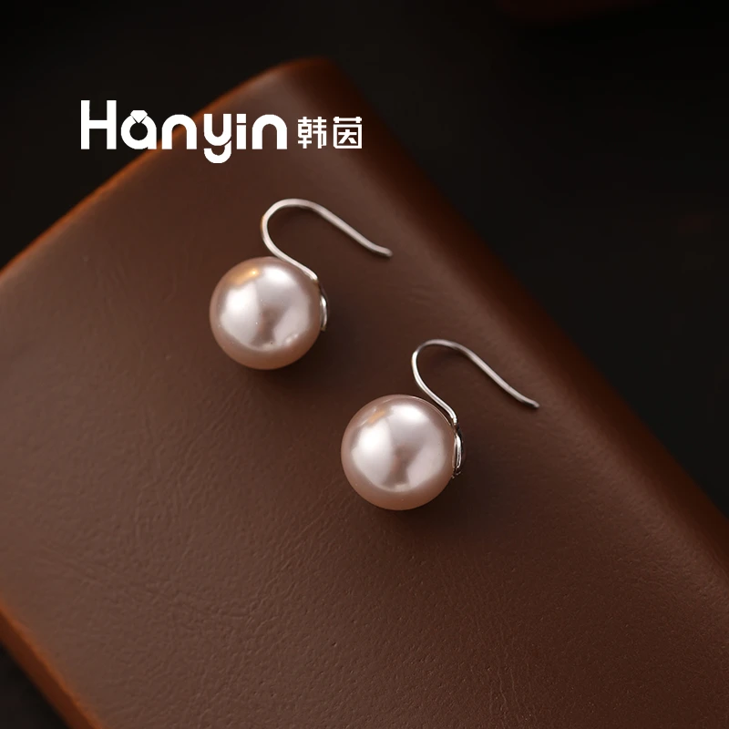 925银仿珍珠耳饰 12mm曼塔玫瑰紫珠珠纯银高跟鞋耳挂时尚耳饰