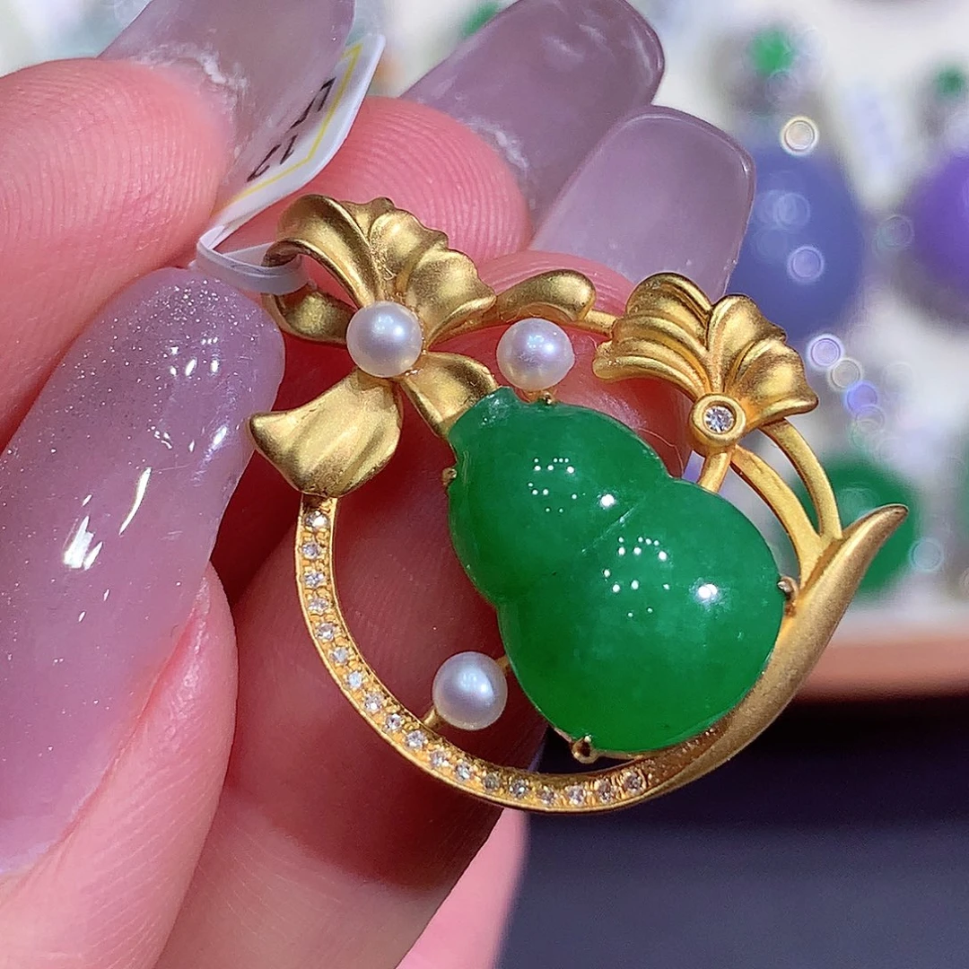 翡翠18K金镶嵌吊坠(不含链)