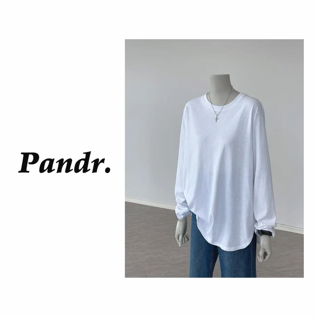 PANDR 松弛干练基础百搭纯色tee日常宽松休闲舒适显瘦长袖T恤女潮