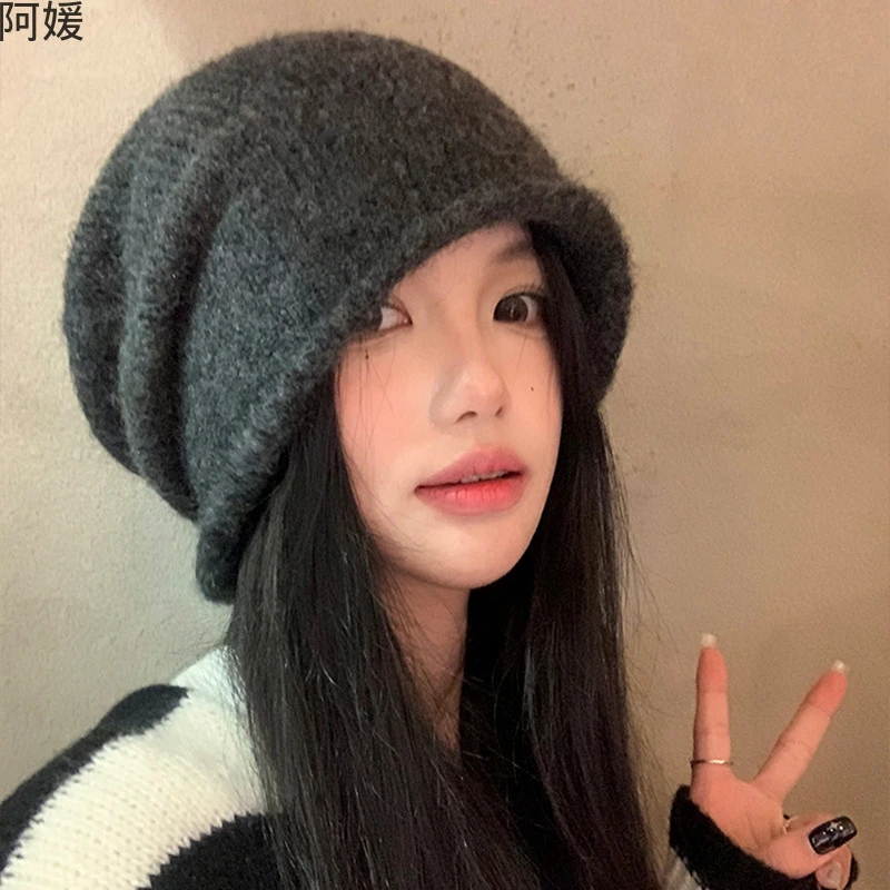 冷帽洋气帽子针织毛线帽女秋冬显脸小堆堆帽冬季护耳保暖套情侣帽